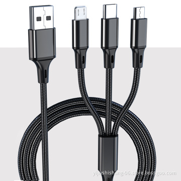 Yijiashishang Factory Hot Sale Nylon Material Multi-port Data Line 3 In 1 USB Charging Cable Custom Logo